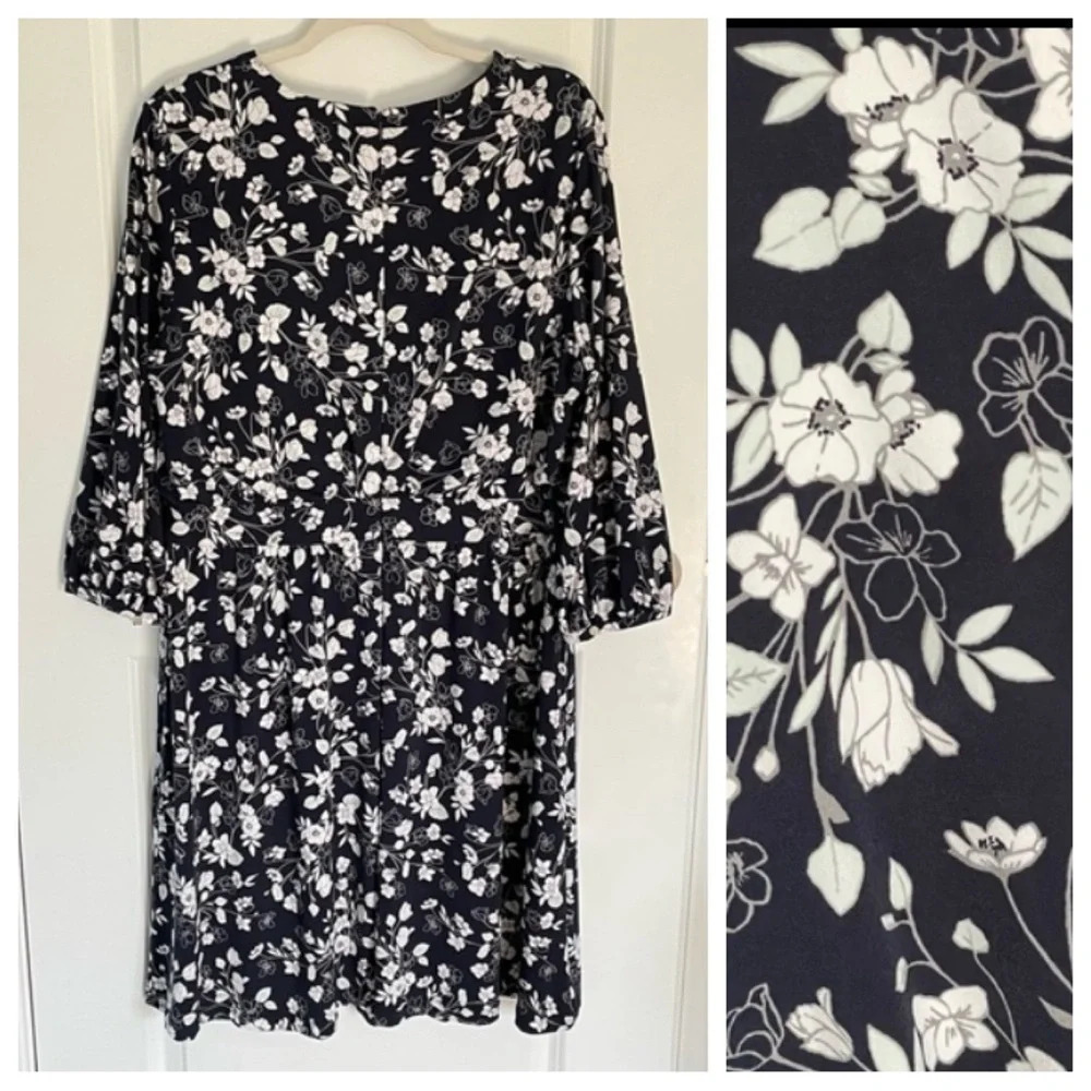 Brooks Brothers long sleeve floral Dress navy white 29737